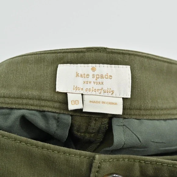 Kate Spade Havana Alma Green Cargo Pants Size 00 Slim Cropped Pocket Zip Trouser - Picture 6 of 12